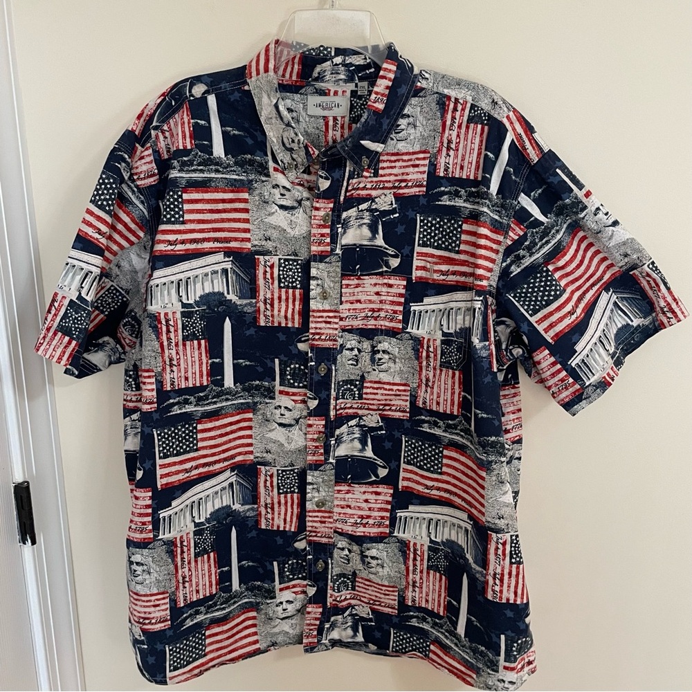 Bass Pro Shop American Legacy Patriotic Print Men's Casual Shirt Size 2XL